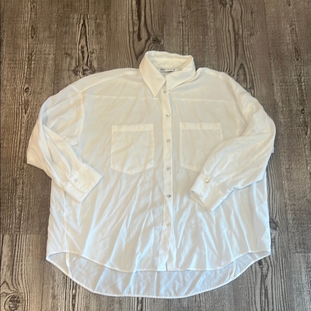 Zara White Casual Button Down Shirt Relaxed Fit